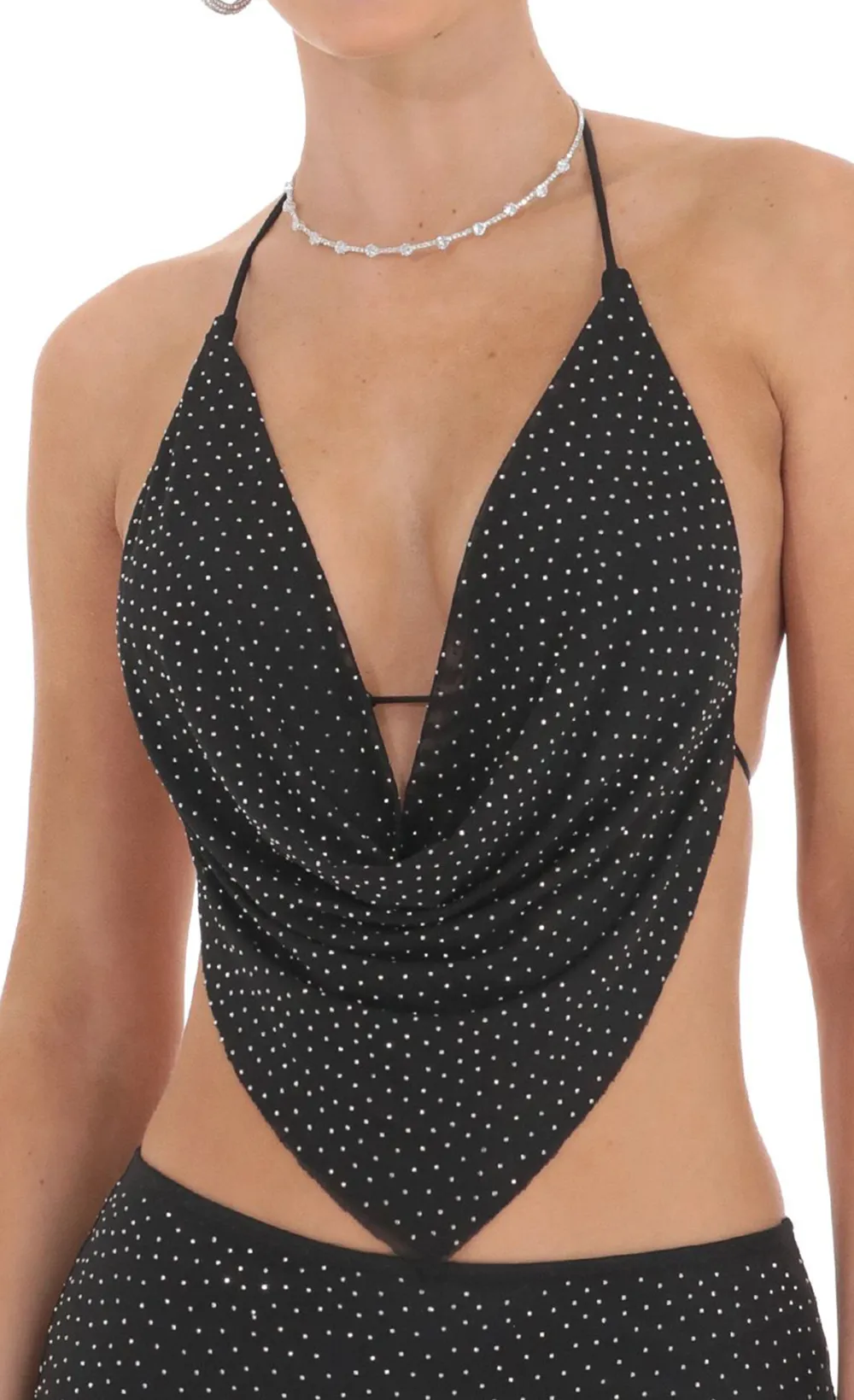 Draped Rhinestone Two Piece Set in Black