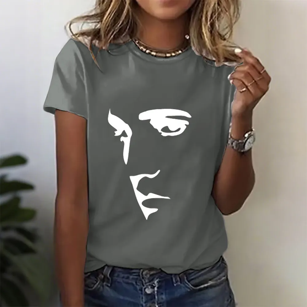 Women's Character Print Short Sleeve Round Neck Cotton T-Shirt