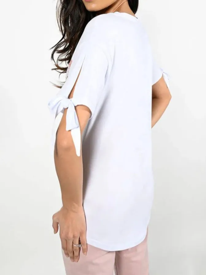 White Graphic - Print Cold - Shoulder T - Shirt