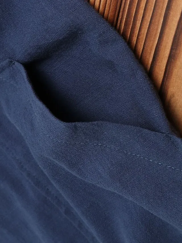 Women's Shirt Dress Casual Dress Cotton Linen Swing Long Sleeve V Neck Pocket Basic Loose Midi Summer Spring