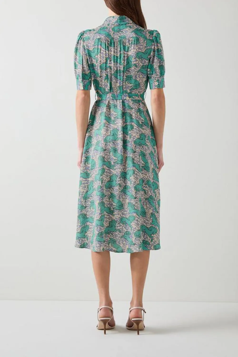 Green Floral Print Short Sleeve Midi Dress