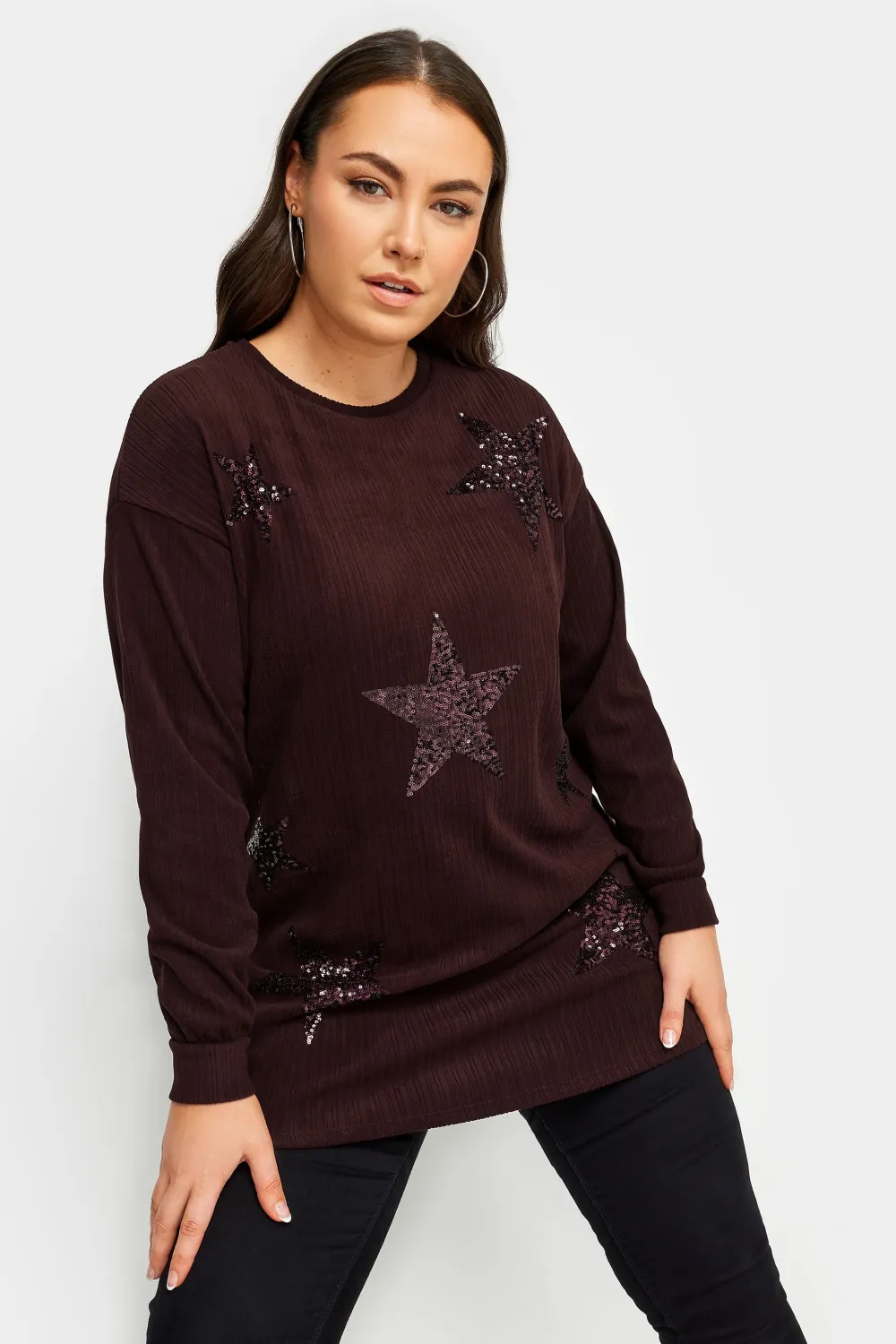 YOURS LUXURY Curve Blue Star Sequin Sweatshirt