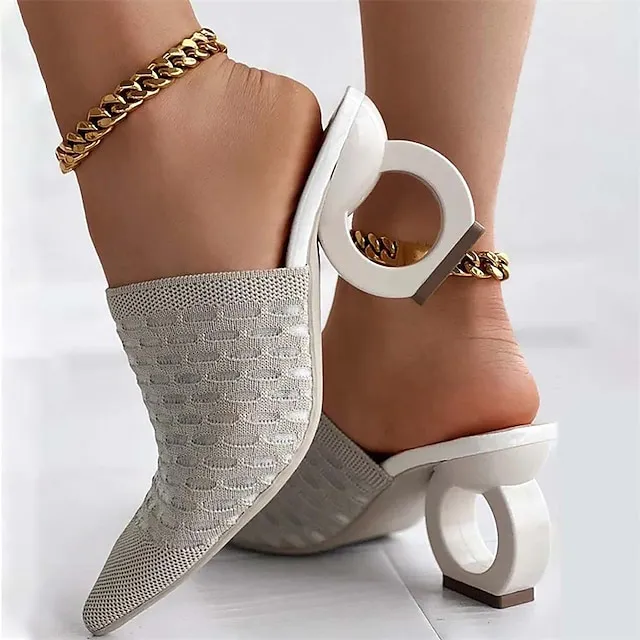 Women's Mules Plus Size Daily Sculptural Heel Pointed Toe Fashion Elegant Minimalism Elastic Fabric Loafer Solid Color Black Yellow Beige