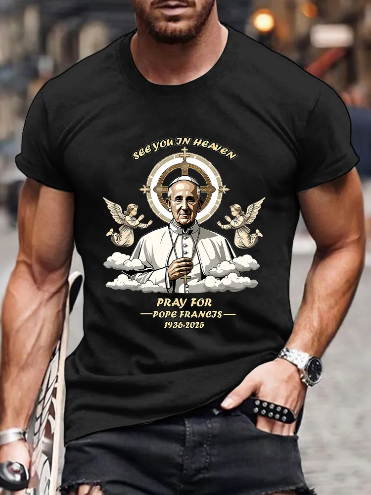Men's See You In Heaven Pray For Pf 1936-2025 Print Short Sleeve Round Neck Cotton T-Shirt