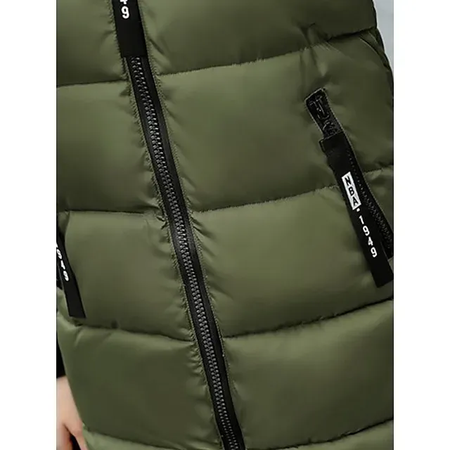 Women's Parka Long Puffer Jacket Windproof Thermal Warm Heated Coat with Pockets Winter Coat with Fur Collar Hood Long Sleeve Full Zip Black White Pink