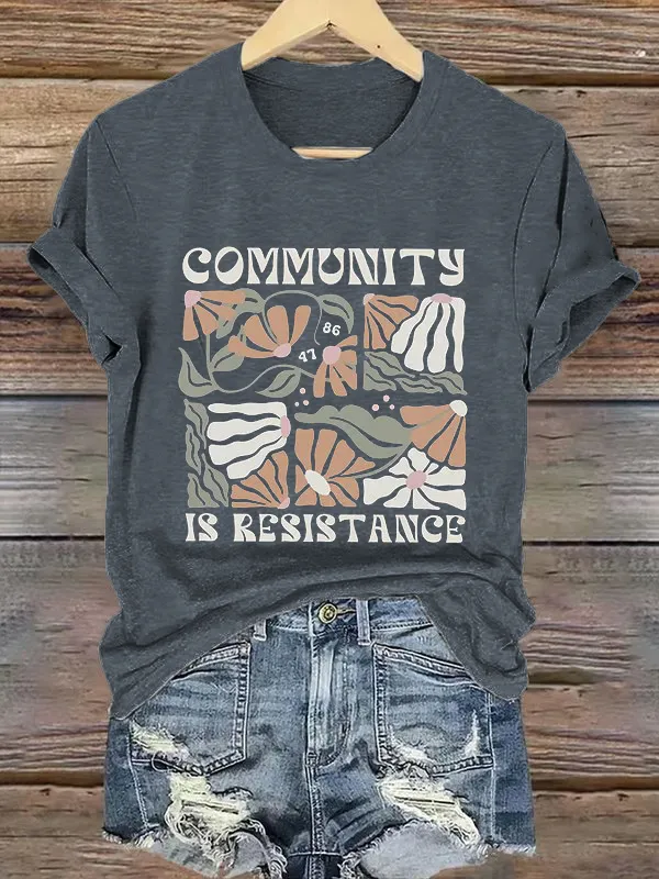 Women'S T-Shirt Retro 86 47 Community Is Resistance Print T-Shirt Round Neck Pure Cotton Short Sleeves