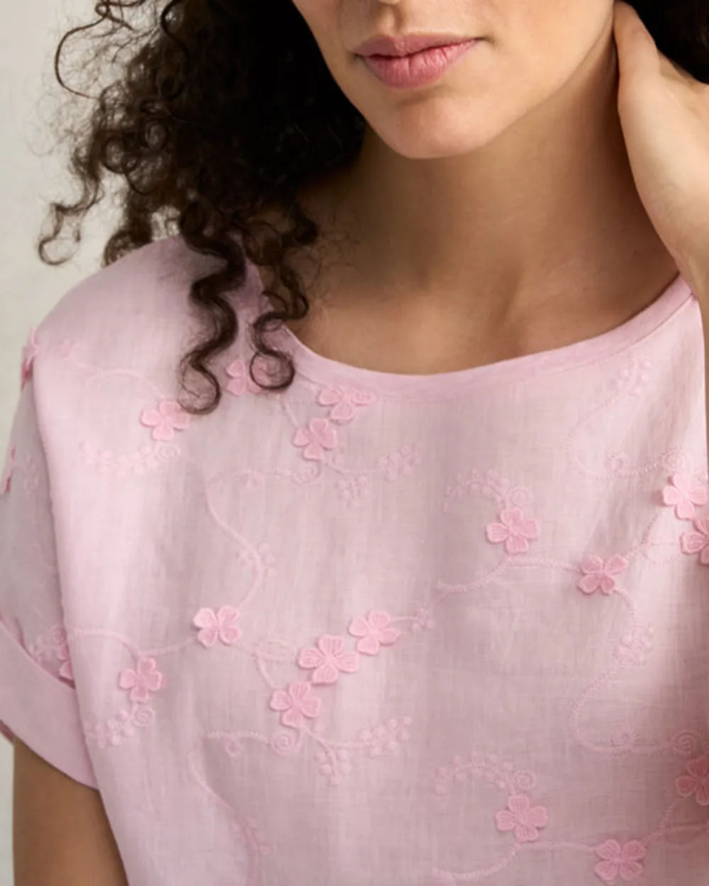 Mixed Linen Floral T-Shirt