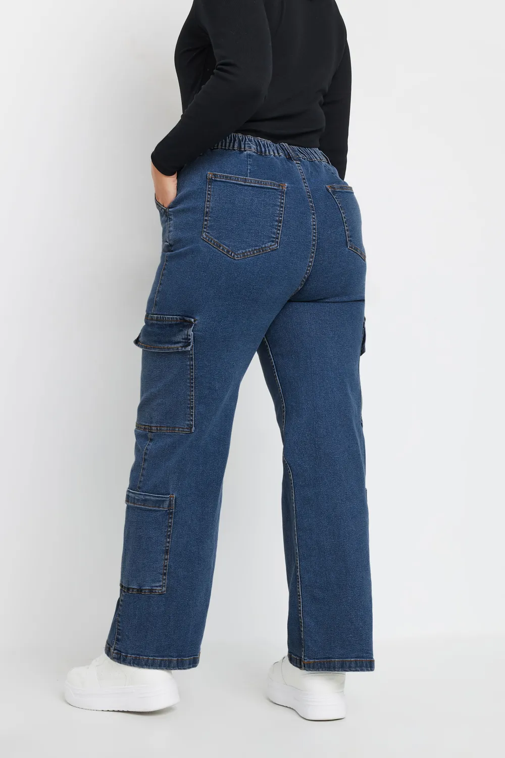 LIMITED COLLECTION Curve Blue Mid Wash Wide Leg Cargo Jeans