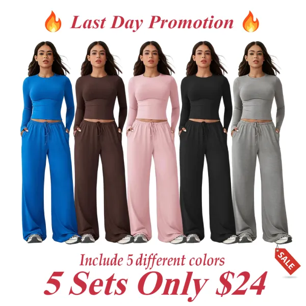 Women's two-piece tracksuit set, long-sleeved crop top and wide-leg pants