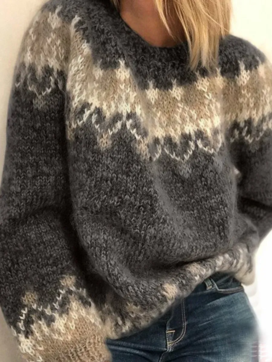 Mohair Coarse Knit Jacquard Women's Sweater