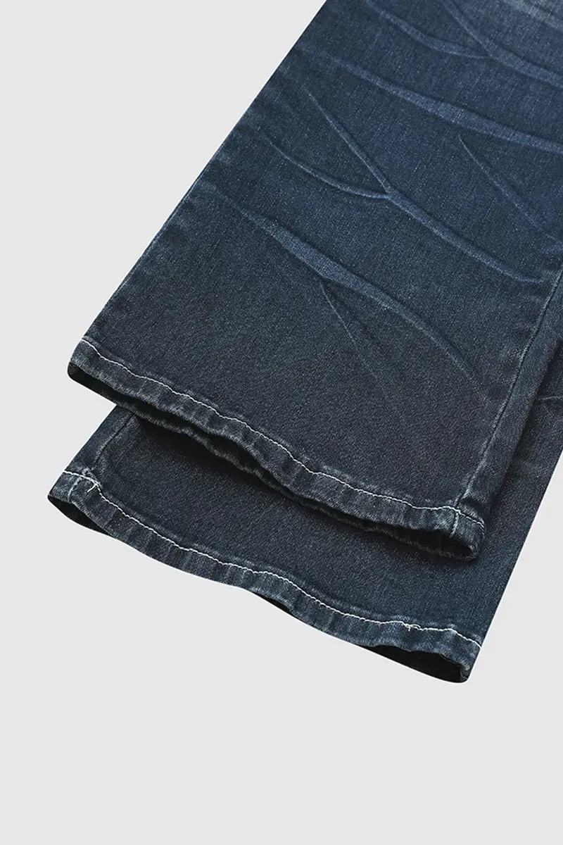 Mid Waist Pocket Straight Leg Jeans