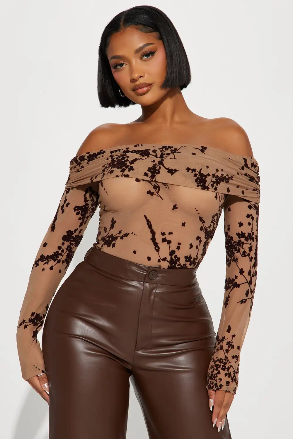All About Me Off Shoulder Top - Brown/combo