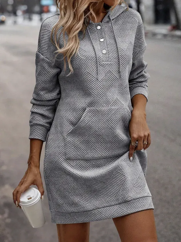 Casual Buttoned Hoodie Sweashirt Dress