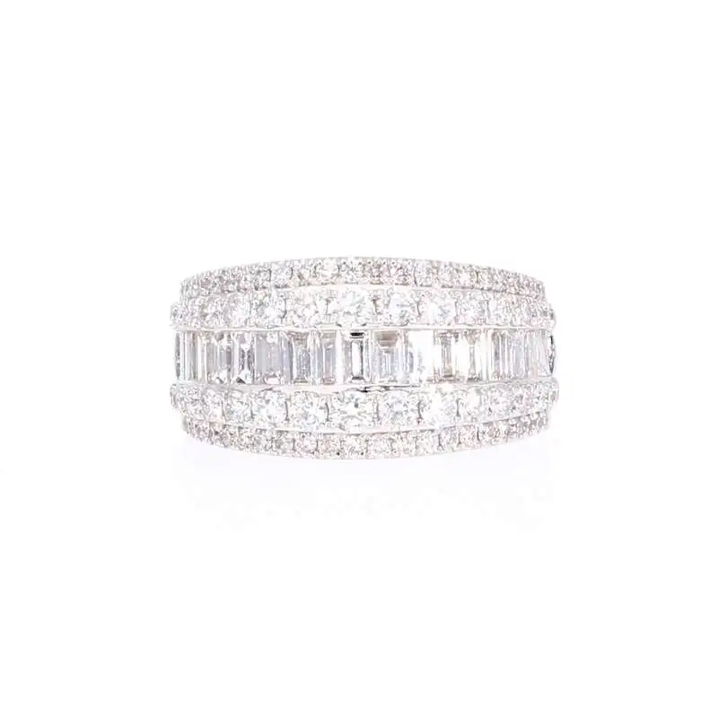 Diamond Anniversary Ring 2 ct tw Round & Baguette-cut 14K White Gold