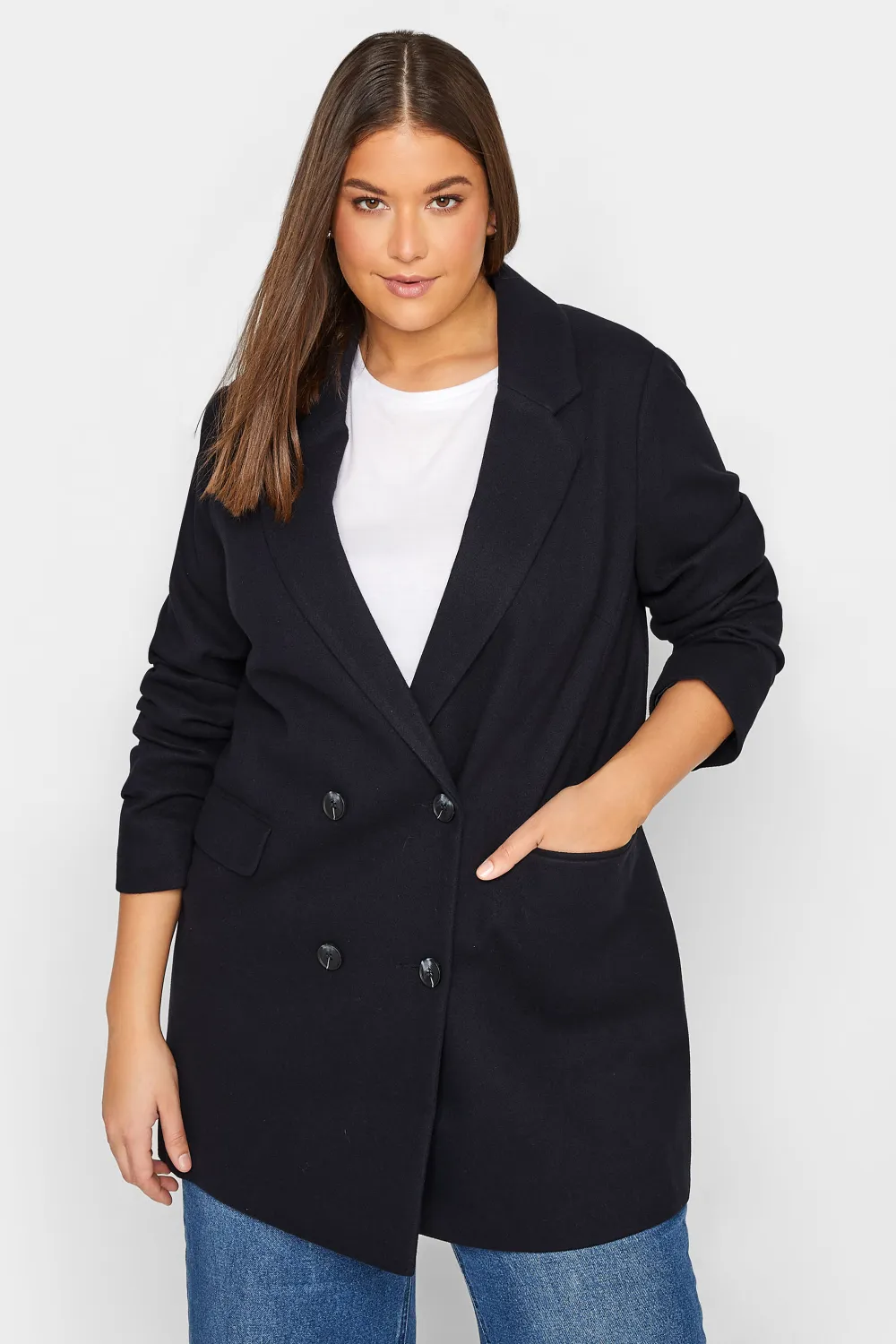 LTS Tall Navy Blue Double Breasted Brushed Jacket