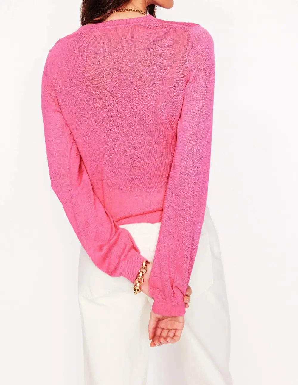 Bright Pink Henley - Style Linen Sweater