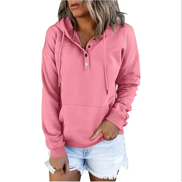 Hoodie Women's Wine Red Black Pink Solid Colored Button Pocket Street Daily Daily Basic Hooded S