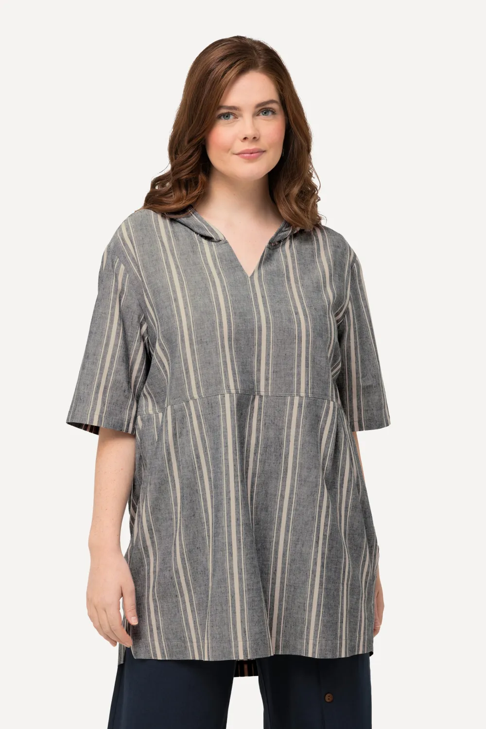 Blusen-Tunika Streifen Egg-Shape Kapuze Halbarm