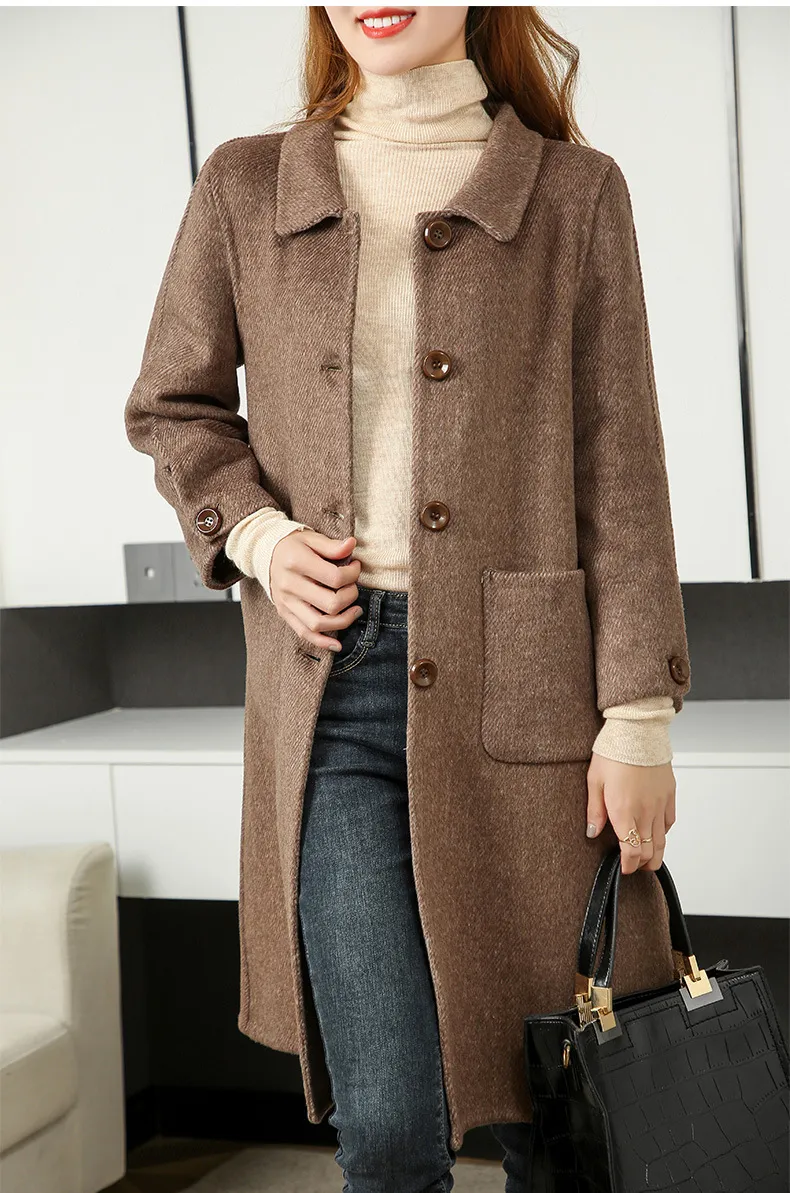 Stand Collar Solid Mid-Length Trench Coat