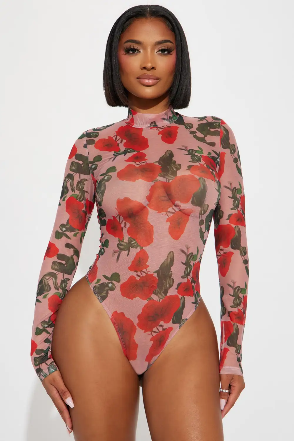 Roses Are Red Mesh Bodysuit - Red/combo