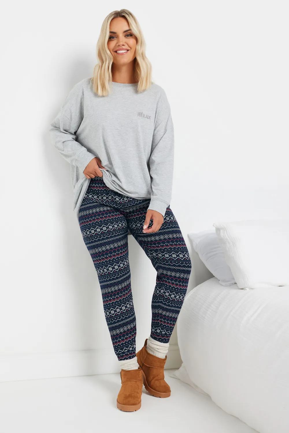 YOURS Curve Navy Blue Fairisle Cuffed Pyjama Bottoms