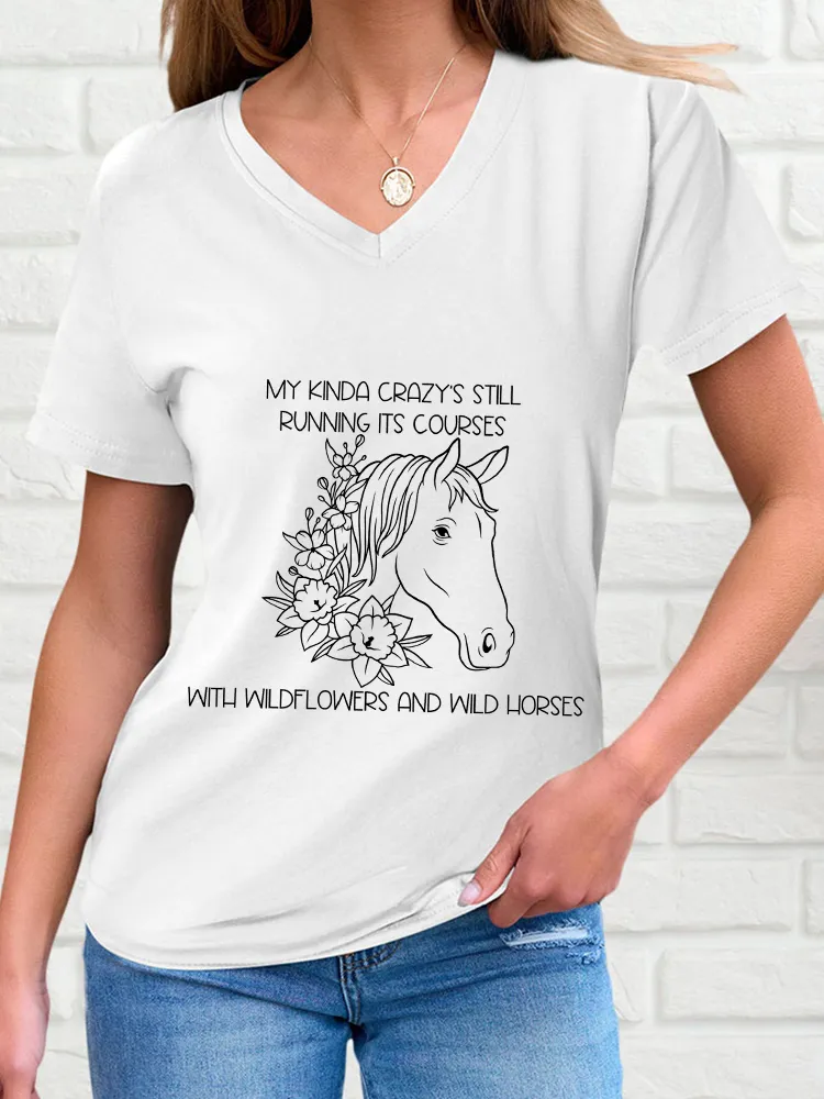 Woman's My Kinda Crazy's Still Running Its Courses V-Neck And Short Sleeves T-Shirt