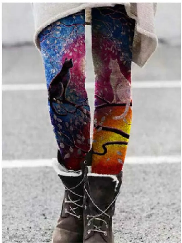 Women's Fleece Lined Leggings Warm Full Length Winter Leggings Print High Elasticity Mid Waist Fashion Designer Halloween Daily 1 2 S M Winter