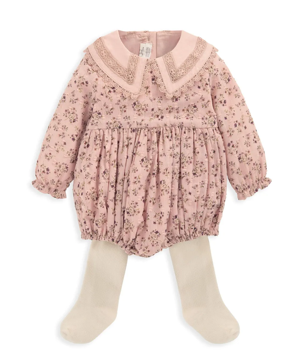 Floral Romper & Tights Outfit Set