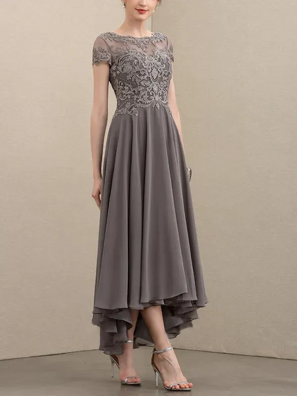 Round Neck Lace Short Sleeve Midi Dress