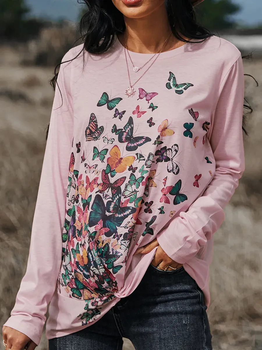 Long Sleeves Crew Neck Printed Casual T-shirt