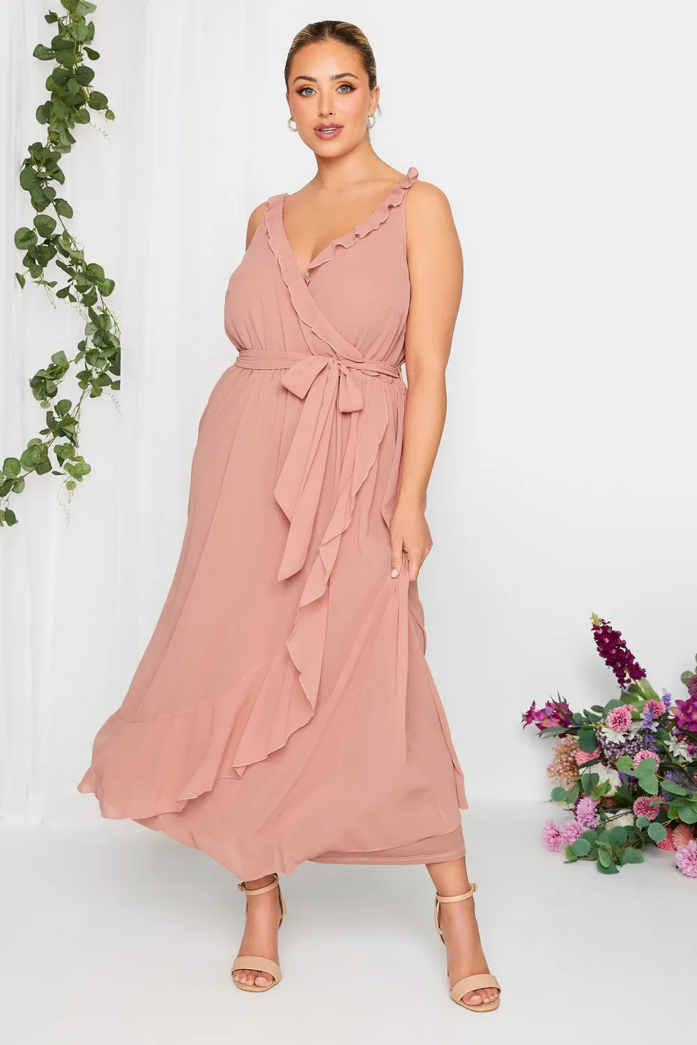 YOURS LONDON Curve Pink Ruffle Wrap Dress