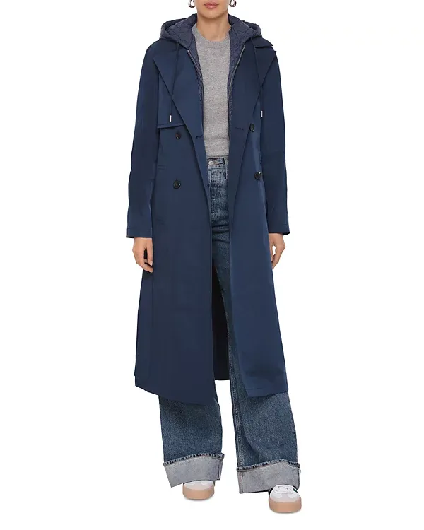 Navy Long Sleeves Trench Coat