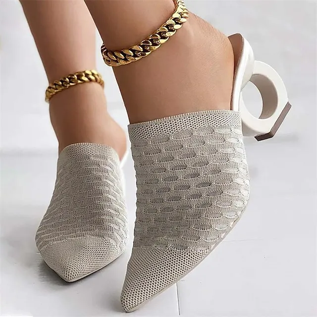 Women's Mules Plus Size Daily Sculptural Heel Pointed Toe Fashion Elegant Minimalism Elastic Fabric Loafer Solid Color Black Yellow Beige