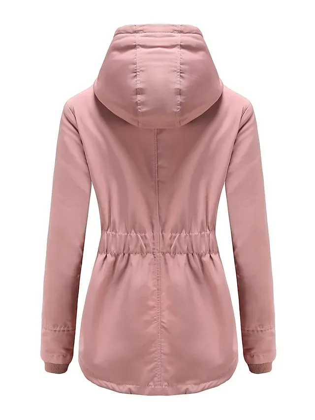 Women's Parka Street Fall Winter Puffer Jacket Coat Windproof Warm 3 in 1 Loose Casual Sports Jacket Long Sleeve Solid Color Zipper Purple Blushing Pink Waterpoof Daily Wear Down Parkas Lined