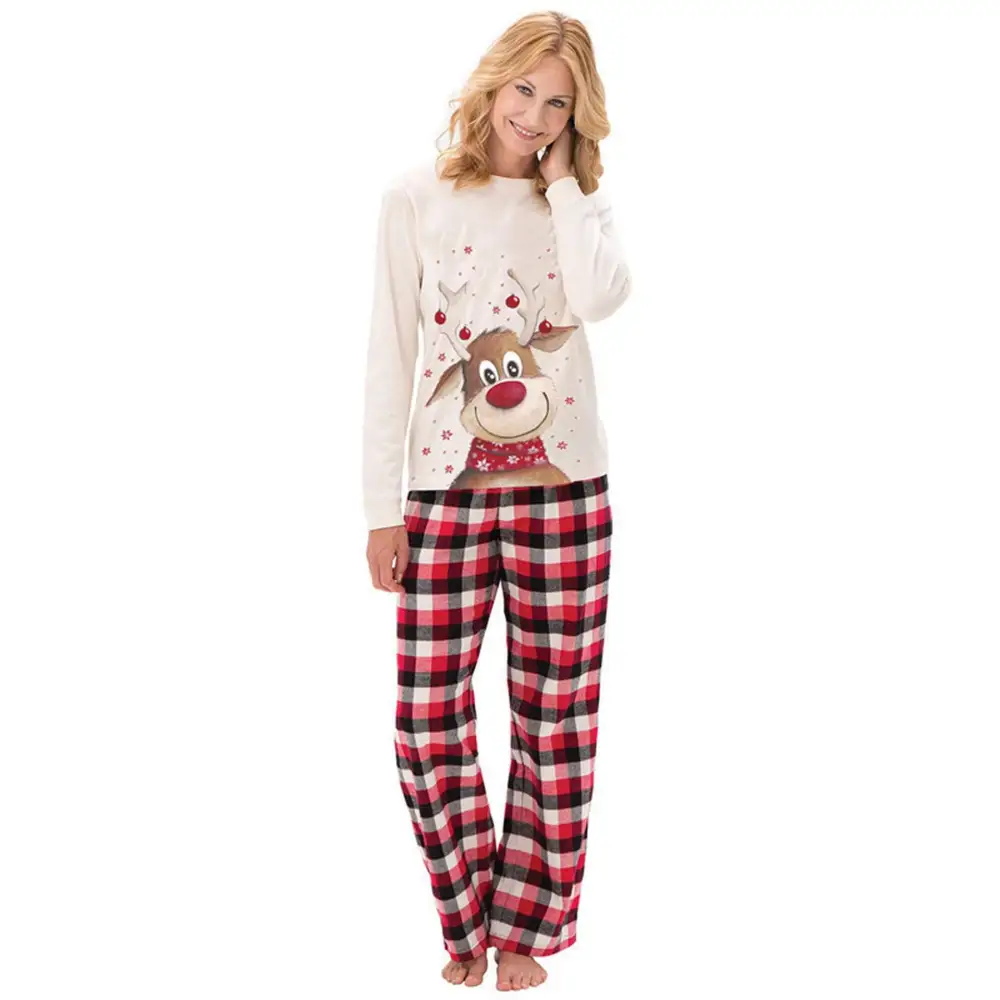 Family Matching Reindeer Plaid Pajamas Set