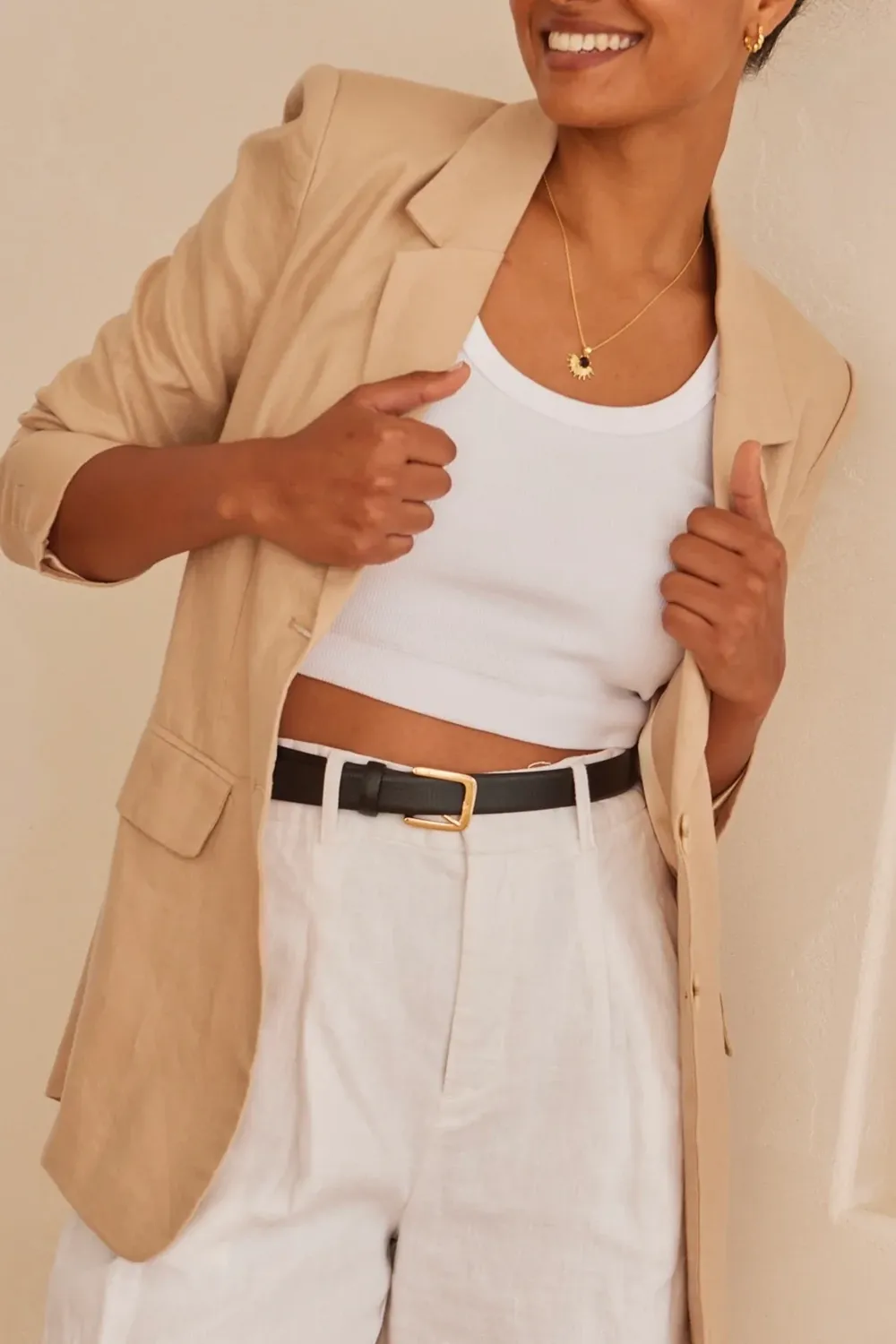 Beige Relaxed Fit Short Blazer