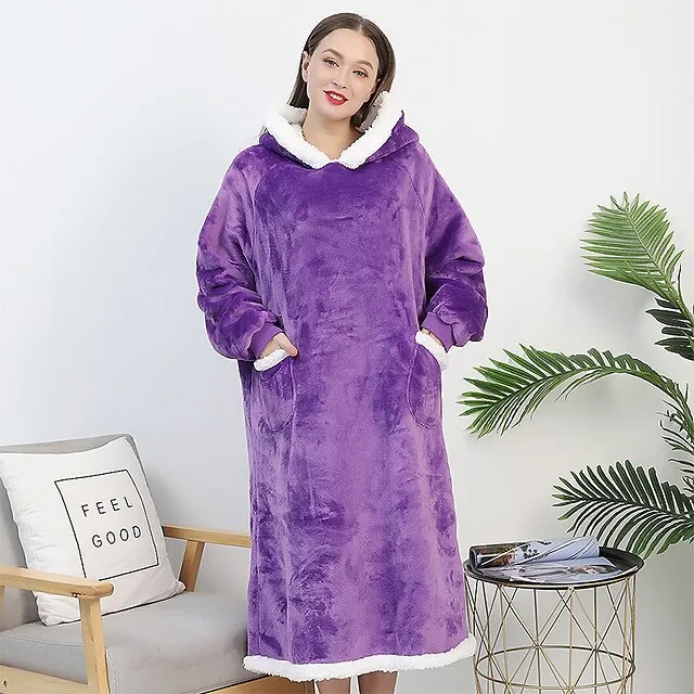 Oversized Wearable Blanket Christmas Flannel Thick Soft Warm Long Hoodie Blanket Big Hooded Sweatshirt Hoodie Blanket for Adults Women Girls Teenagers Teens Men Black