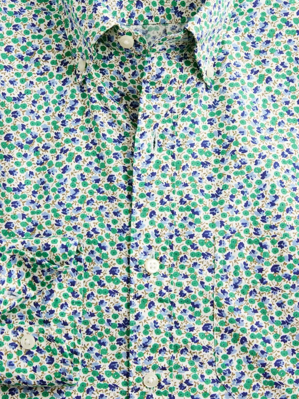 Light Green And White Floral Print Long Sleeve Shirt