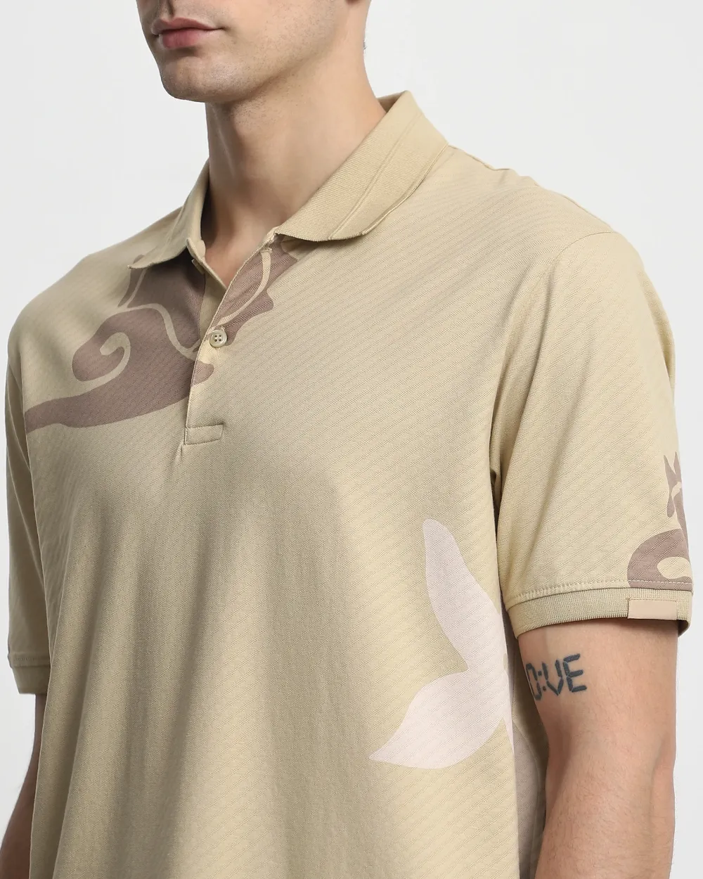 Daily Simple Soft  Beige Brocade Texture Polo Shirt