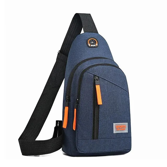 Men's Crossbody Bag Shoulder Bag Chest Bag Polyester Outdoor Shopping Zipper Large Capacity Waterproof Lightweight Solid Color Double gray Black Blue