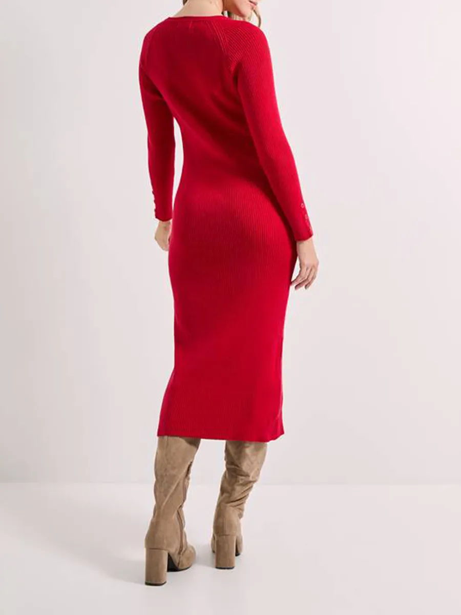 Ribbed Crew Neck Knit Midi Dress