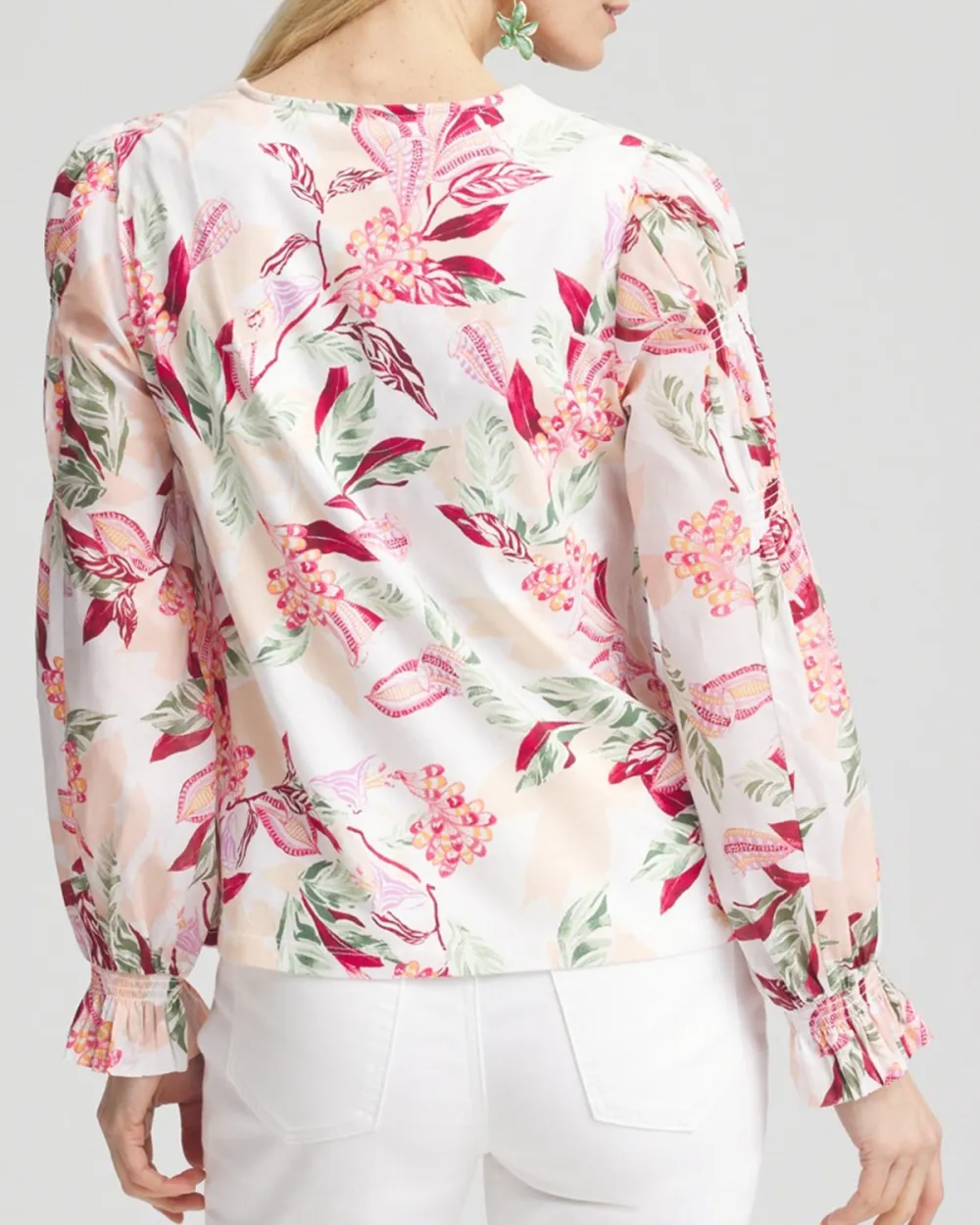 Floral Print V-Neck Puff Sleeve Blouse