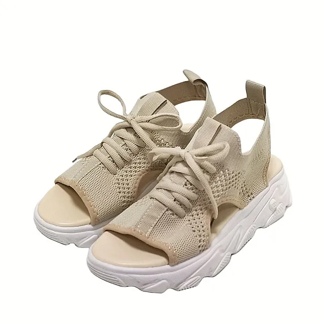 Women's Sandals Lace Up Sandals Strappy Sandals Flyknit Shoes Work Daily Summer Platform Open Toe Casual Minimalism Tissage Volant Lace-up Solid Color Black White Pink