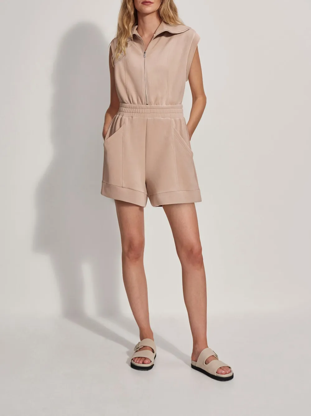 Trendy Sleeveless Zip-Front Short Jumpsuit