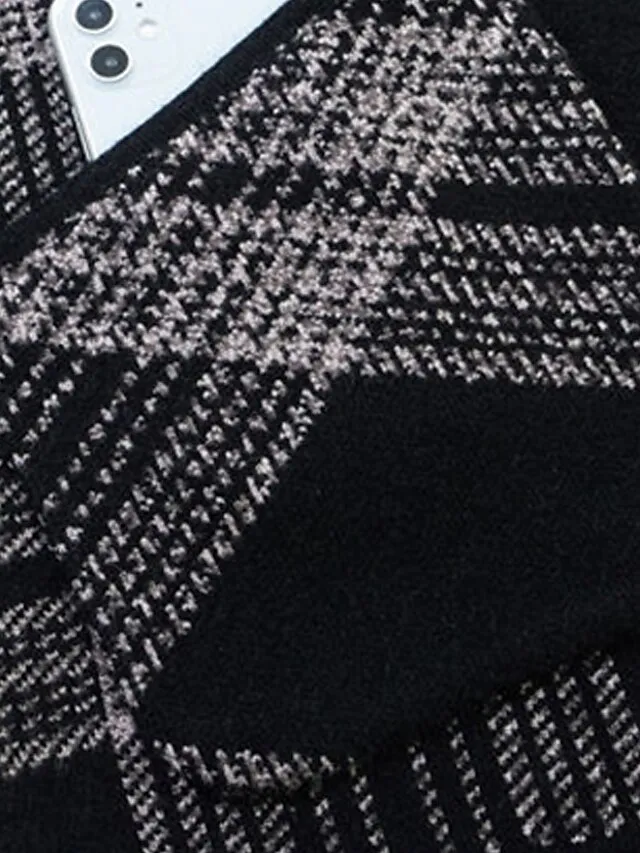 Women's Hoodie Jacket Fall Zip up Sweatshirt Plaid Print Winter Cropped Coat Windproof Warm Casual Jacket Long Sleeve Plaid with Pockets Black