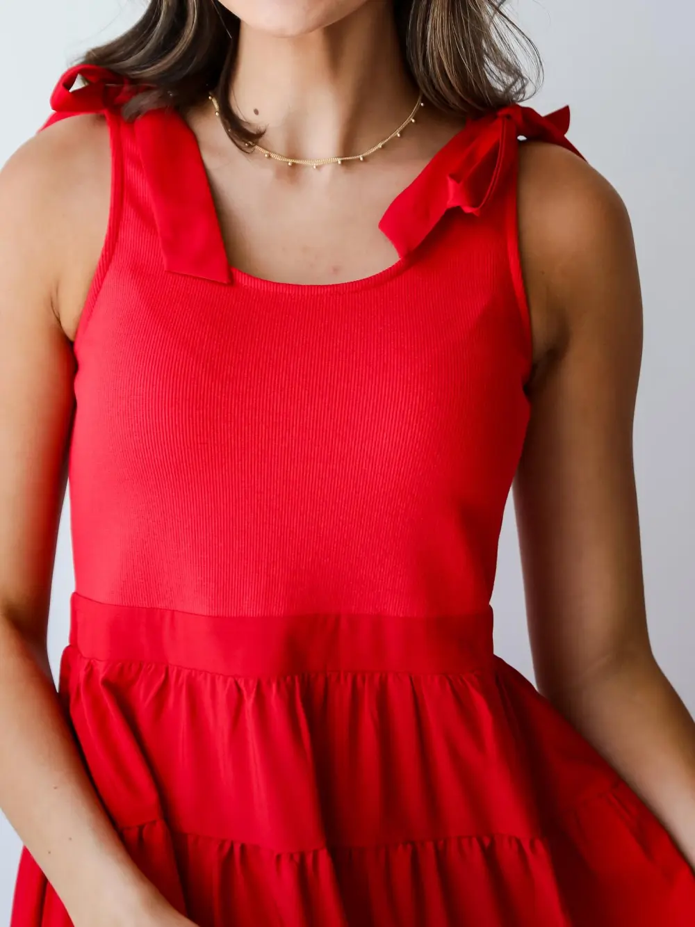 Sweet Daylight Red Tiered Midi Dress