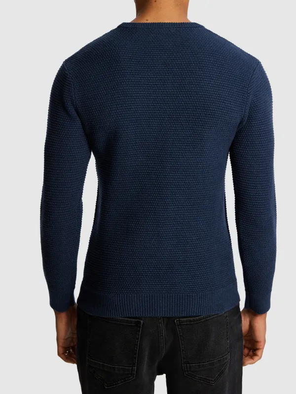 Dark Blue Smooth Knit Crew Neck Sweater