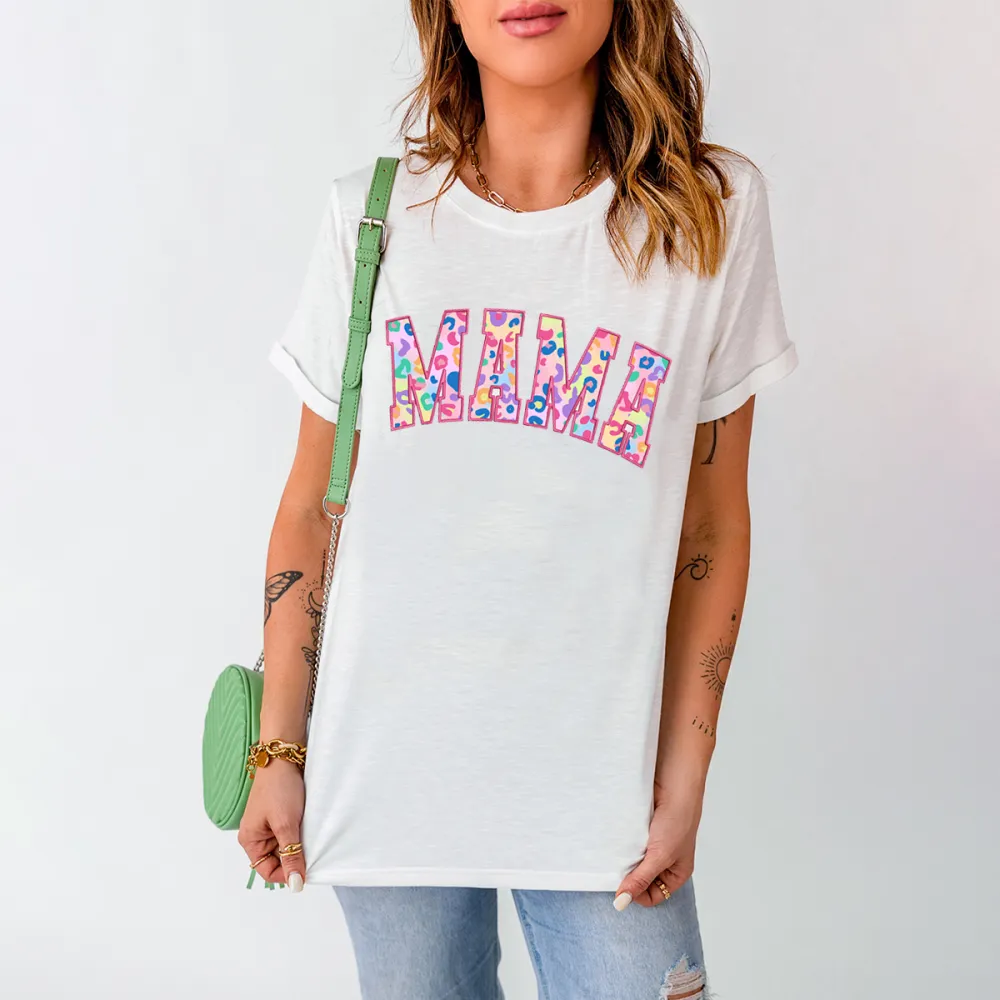 Mama Print Round Neck Short Sleeve T-Shirt