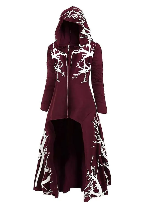 Women's Plus Size Winter Coat Coat Print Abstract Outdoor Halloween Long Sleeve Hoodie Long Winter Fall Black Blue Purple L XL XXL 3XL 4XL