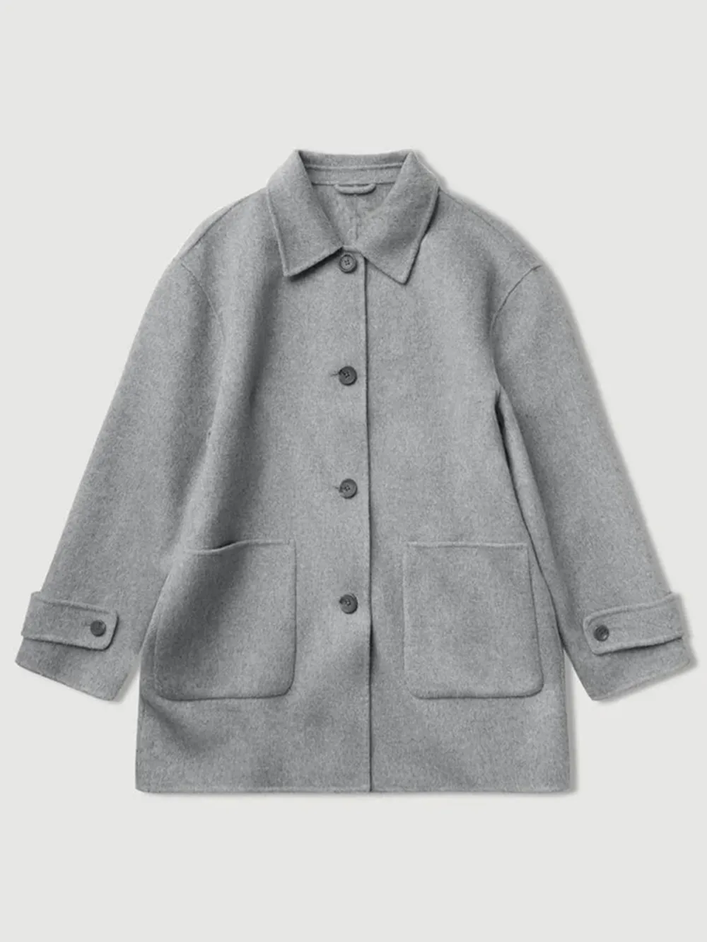 Casual Style Wool Coat Grey Marle